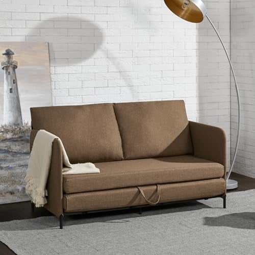 [en.casa] Schlafsofa Soini 2-Sitzer Sofa mit Schlaffunktion gepolstert Schlafcouch mit Bettkasten Bettsofa ausziehbar Braun Klappsofa Schaumstoff