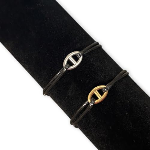 bracelet maille marine - acier inoxydable fermoir or ou argent - couleur fil cordon noir- cadeau enfant femme homme - réglable de 14 à 24 cm -cadeau Noel fêtes