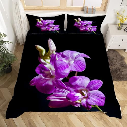 Orchidee Bettwäsche Set 135x200 cm Weich Mikrofaser Einfach Bettwäsche-Set mit Reißverschluss 3 Teilig Bettbezug mit Kissenbezug 80x80 cm