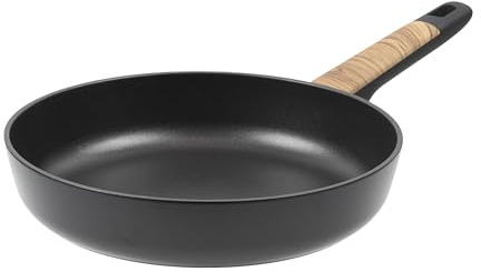 RESTO 93184 Bratpfanne 26cm - Pfanne aus recyceltem Aluminium - für alle Herdarten geeignet, auch Induktion – Steakpfanne antihaftbeschichtet, verstärkter Boden und ergonomischer Griff in Holzoptik