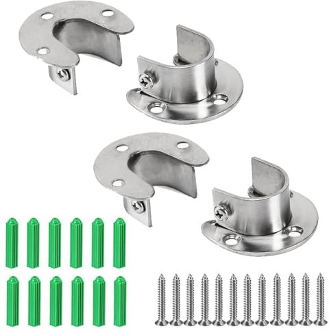 Leliafleury 4 Pack Flange Rod Holder 22mm Stainless Steel Pole Sockets Wardrobe Pole Brackets Closet Rod End Supports for Wardrobe Bathroom Kitchen (Silver)