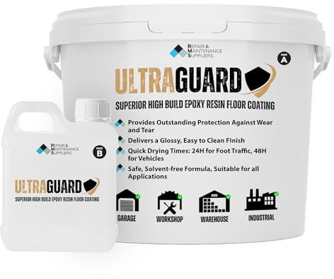 RMS UltraGuard Superior Heavy Duty, Hard Wearing Epoxy Resin 2 Pack Concrete Floor Paint Protective Coating for Garage, Workshop, Factory, Warehouse & Industrial Applications