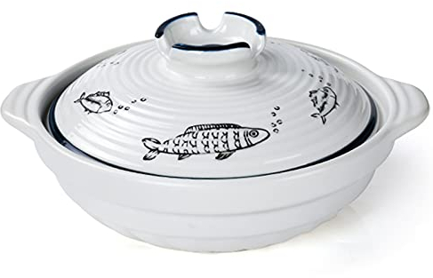 Chfkun Cocotte en Argile Faitout en Terre Cuite Faitout Rond en Céramique Plat à Ragoût Marmite Japonaise Donabe avec Couvercle, A