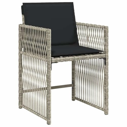 vidaXL Gartenstühle 4 STK., Gartenstuhl mit Kissen, Gartensessel Stuhl für Garten Balkon Terrasse, Sessel Stuhlset Gartenmöbel, Hellgrau Poly Rattan