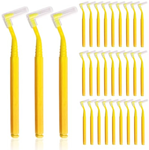 SKHAOVS 30 Piezas Amarillo Cepillos Interdentales en Forma de L Palillos de Hilo Dental con Mango Antideslizante,Dientes Reutilizable Hilo Dental,Herramienta de limpieza Dental(30 PCS)