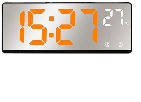 HEIBTENY Eleganter LED-Wecker im Spiegeldesign mit Sprachsteuerung und Temperaturdatumsanzeige (Orange)