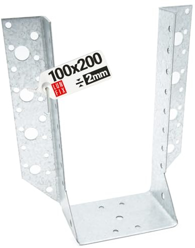 LUN FIX Balkenschuh Typ A 100x200 mm 2,0 mm Balkenverbinder, Holzverbinder | Metallwinkel verzinkt, stabiler Balkenwinkel für Holzbalken, ideal als Balkenhalter für Carport, Pergola und Holzbau
