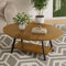 Hawthyhome Round Side Table 2-Tier Coffee Table with Storage Modern Solid Wood Table Metal Frame for Living Room Bedroom Lvory Brown