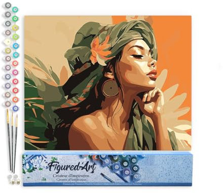 Figured'Art Peinture par Numéro Adulte Femme au turban africain - Activité Manuelle Kit de Loisir Créatif DIY Numéro d'Art Complet - 40x50cm sans châssis en bois