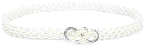 QKEPCY Perlen Gürtel Damen Eleganter Gürtel Elastischer Perlengürtel Schmaler Mode Großes Geschenk