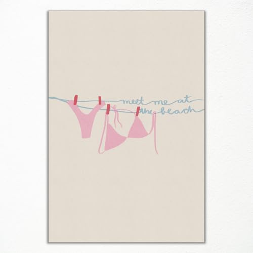 mifyuibytr Wandkunst, trendiger Meet Me At The Beach-Druck, Cowgirl-Kunst-Leinwand, rosa Enkelin Zimmer, ästhetisches Poster, Mädchen-Wohnheim, Wohnung, Wanddekoration, 40,6 x 61 cm, ungerahmt