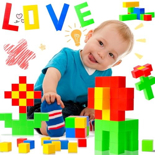 SVYHUOK Magnetische Bausteine Würfel 32 Blöcke Kinder Magnetspielzeug, Educational Magnetwürfel Spielzeug, Lustiges Frühe Magnetspiel, Magnetbausteine Geschenke für Jungen und Mädchen