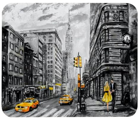 VAPOKF Gaming Mouse Pad, Oil Painting New York Street Prints Mouse Mat for Desk Home Office, Non-Slip Rubber Base Keyboard Pad, Laptop Desk Pad Mousepad