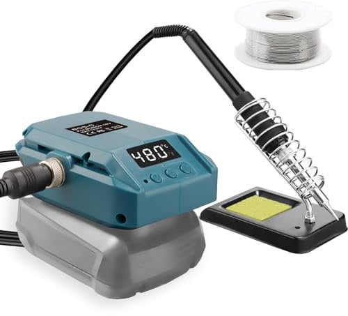 TPDL Saldatore a batteria per Bosch Home and Garden 18 V PBA, 60 W, senza cordless, temperatura regolabile 51-480 °C, con interruttore ON/OFF, supporto per saldatore per lavori elettrici (senza
