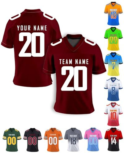 American Football Trikot Personalisiert Trikot mit Namen Logo Herren Sporthemden Personalisierte Schnelltrocknend Atmungsaktiv T-Shirt für Dammen Kinder Jungen, S-7XL, A27