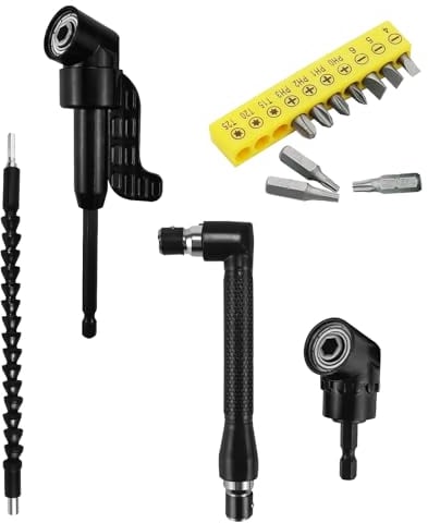 14 Pièces Foret à Angle Droit d'Extension Kits Renvoi D'Angle Visseuse Kit 105°Tournevis Flexible Rallonge Visseuse pour Ouvriers du Bâtiment