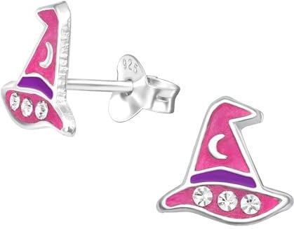 Monkimau Hexenhut Kinder Ohrringe | 925 Silber | Mädchen Ohrstecker Schmuck | Hypoallergen & Nickelfrei | Kinderohrringe Geschenkidee