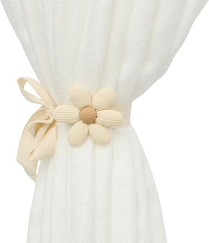 2 Stück Vorhang Raffhalter,Süße Blumen Deko Gardinen Gardinenband,Vorhang Halter für Mädchen Kinderzimmer,Schlafzimmer,Gardinen Seil,Verstellbar Gardinenraffer,Curtain Zusammenhalter (Cremefarben)