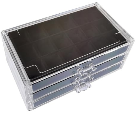 3-lagiges Rock Vitrine Rock Sammelbox Für Kinder, 54 Fächer Acryl Schmuckkästchen Ring Aufbewahrung Schmuckaufbewahrung Organizer, Rock-Kollektion Vitrine Für Edelstein, Fossilien-Kristall, Sammlerstü