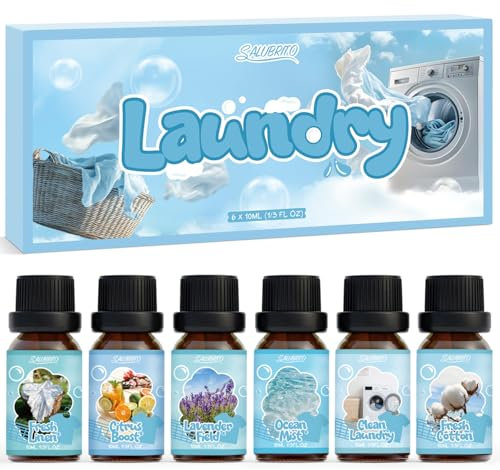 SALUBRITO Wäscherei Ätherische Öle Set, Natürliche Duftöle für Diffuser - Frische Bettwäsche, Ozeannebel, Frische Baumwolle, Saubere Wäsche, Lavendelfeld, Aromatherapie Duftöl GeschenkSet