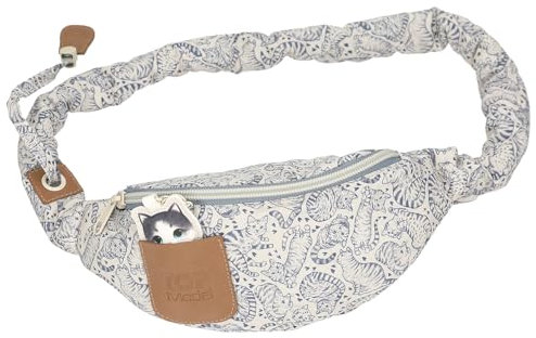 Depesche 13274 TOPModel Cat Love - Crossbag in Hellblau und Creme, mit Katzen Muster, Umhängetasche mit längenverstellbarem Tragegurt