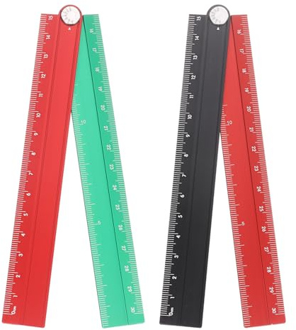 sourcing map 2pcs Folding Straight Ruler 30cm Metric Aluminum Alloy Protractor Foldable Angle Ruler Geometric Measuring Tool with Angle Line for Architects Artists Office, Black Red/Red Green