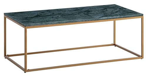 FineBuy Couchtisch Echter Marmor Grün 100x50x35 cm Sofatisch Metall Gold, Design Wohnzimmertisch Rechteckig, Marmortisch Loungetisch Groß, Kaffeetisch Modern