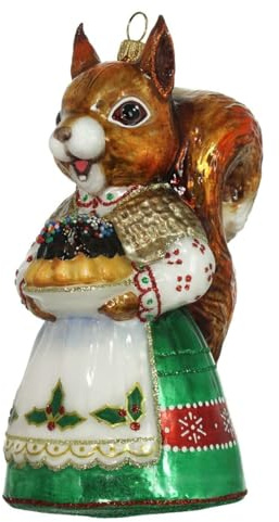 Glas Christbaumschmuck mundgeblasen handbemalt in Europa | Weihnachtsbaum Anhänger für Weihnachten | Christbaumanhänger | Weihnachtsbaumschmuck (Eichhörnchen mit Kuchen)