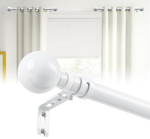 Gardinenstange, Kurze Gardinenstange Weiß 24mm mit Deko Endstück 2 stück, 30-50 cm, Stabile Gardinenstangenset Gardienenschiene, Vorhangstange Edelstahl für Seitenfenster, Schlafzimmer, Wohnzimmer