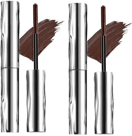 2025 Neu Metal Mascara, 3D Curling Eyelash Iron, Tubing Mascara Iron Eye Mas cara mit Metallbürste Volumengebende Mas-cara Wimperntusche Wasserfest Schnell Trocknend und Wischfest (Brown : 2PCS)