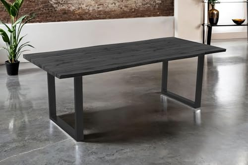 SAM Esstisch Josy | 240 x 100 cm | Holz-Optik in Grau | U-Gestell Metall Schwarz | 40 mm Tischplatte mit Baumkante | Tisch für Esszimmer & Küche