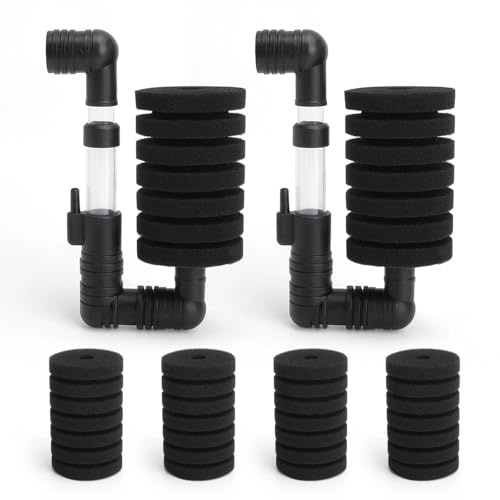 JYYWTSI 2 Schwammfilter Aquarium mit 4 Ersatzschwämmen für Nano Becken | Sanfte Aquariumfilterung mit 2 Schwammfiltern und 4 Ersatzschwämmen für Nano-, Garnelen- und Zuchtbecken
