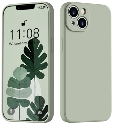 HGH Flüssig Silikon Hülle für iPhone 13, Agavengrün | Handyhülle für iPhone 13 Hülle Dünn, 3-Schicht-Struktur FallSchutz Case mit Weiches Mikrofaser Futter