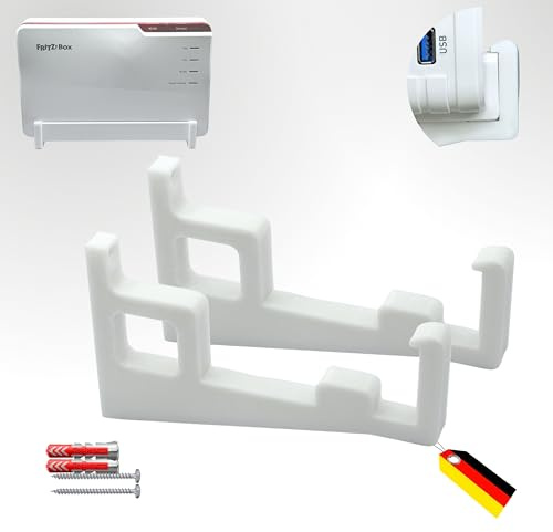 MECHONIX Supporto da parete per Fritz!Box 5690 Pro, bianco con innovativo sistema a clic, materiale di montaggio incluso, Made in Germany