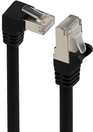 AmzNet Cavo LAN Cat 6 angolato a 90° – 2,0 metri – nero – Cavo Ethernet S/FTP PIMF – Connettore angolato RJ45 – Cavo patch Gigabit per router, switch e smart TV