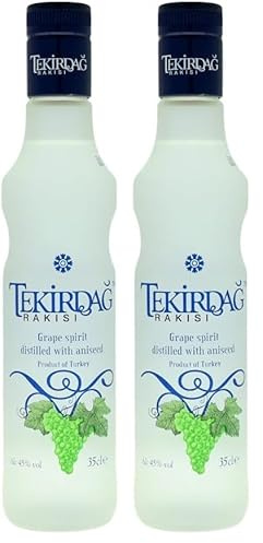 TEKIRDAG RAKISI – IN KUPFERBLASEN DESTILLIERTER 100% IGER TRAUBEN-RAKI – 1x0,35l Raki mit 45% vol. - Hergestellt in der Türkei (Packung mit 2)