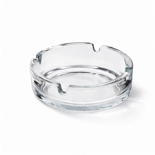 1pk Clear Glass Ashtrays – 10.5cm Heavy Duty Round Ashtray with 4 Cigarette Rests, Thick Durable Glass Smoking Tray for Home, Garden, Patio, Bar or Outdoor Use