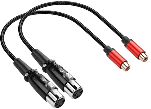 SinLoon 2Pack XLR Female to RCA Female Audio Cable 0.3M Super Soft Leather-Textured Cable, Metal Shell Gold-Plated Connector for Mixer, Amplifier, Audio Player