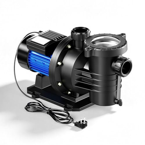 Wiltec Poolpumpe 13200 l/h 370 W für 50-80m³ Pools, Schwimmbadpumpe mit 9 m Förderhöhe, Umwälzpumpe für Schwimmbecken