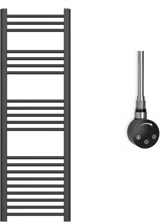 Companyblue 400 x 1200mm Electric Heated Towel Rail - Flat Black Pre-Filled Radiator