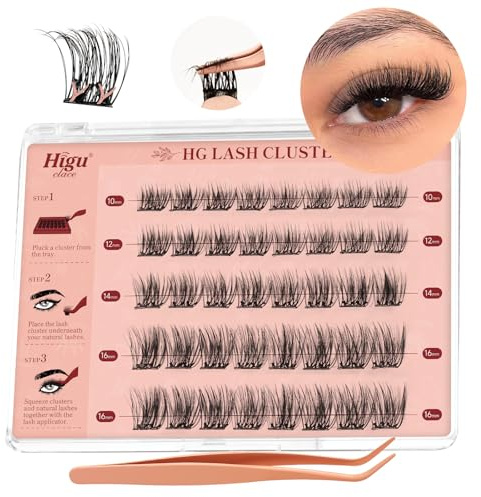 Higu clace Pre Glued Cluster Lashes No Glue Needed Lash(Natural 01) | D Curl Pre-Glued Eyelashes Kit with Tweezers, Press On Lash, Easy to use, Best for Travel, Wedding, Daily Makeup