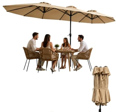 Avilia - Ombrellone da Giardino XXL Ovale 460×270 cm – Acciaio al Carbonio, Poliestere, Manovella, 12 Posti | Ombrellone Rettangolare da Giardino Richiudibile, H2,45 m, L460×P270×A245 cm