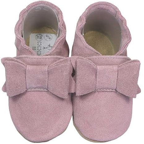HOBEA-Germany Krabbelschuhe für Jungs und Mädchen in verschiedenen Designs 24/25 (24-30 Mon), Schleife Altrosa Wildleder