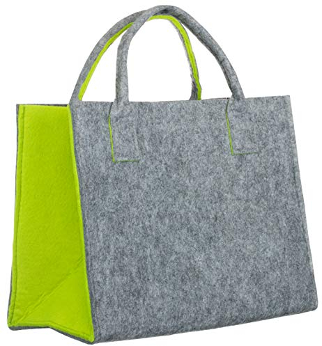 Brandsseller Praktische Einkaufstasche Shoppingbag Freizeittsche Aufbewahrungsbehälter aus Filz - ca. 35 x 20 x 28 cm, Hellgrau/Hellgrün