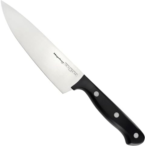 MAGEFESA Roda - Cuchillo Chef de 20cm, Acero Inoxidable, Resistente, Afilado a la Piedra, Máxima Precisión, Modernos Mangos de Color Negro