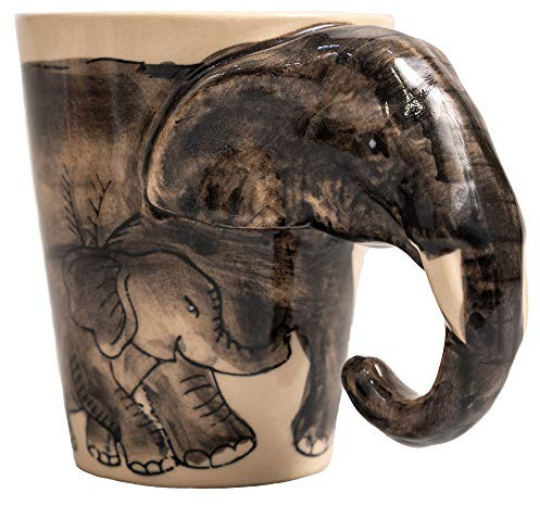 IYARA CRAFT 3D Elephant Mug 11oz – Handcrafted Ceramic Coffee Cup with Sculpted Elephant Handle, Microwave & Dishwasher Safe, Unique Wildlife Gift for Animal Lovers, Women, Christmas & Holiday Gifts