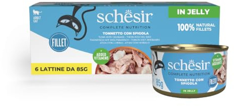 Schesir, Thunfisch mit Stachel in Gelee, komplettes Nassfutter für Katzen, in Dose, mit zusätzlichen Vitaminen, 100% natürlich, 6 x 85 g