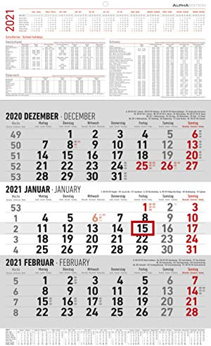 3-Monatskalender groß 2021 - Büro-Kalender 30x49 cm (geöffnet) - mit Datumsschieber - inkl. Jahresübersicht - Alpha Edition: Büro-Kalender inkl. Jahresübersicht