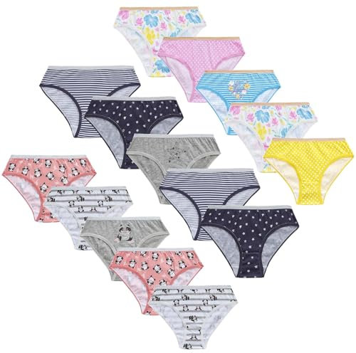 Style It Up 15 Pairs Kids Girls Printed Briefs Comfortable Underwear 100% Cotton (Lilac-RED-Black, 7-8)