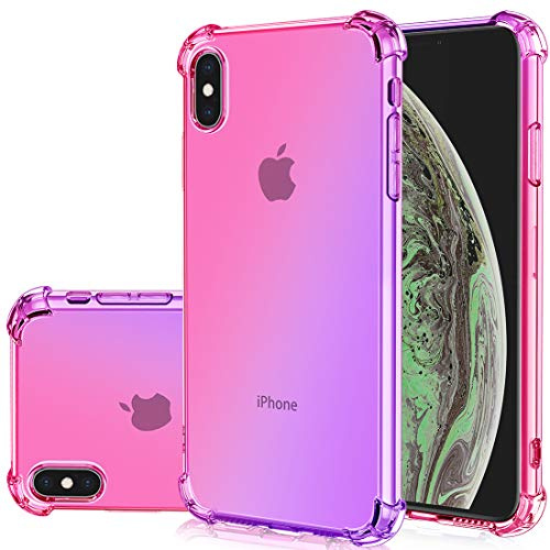 Gufuwo Case for iPhone Xs, iPhone X Cute Case, Gradient Slim Anti Scratch Soft Clear TPU Phone Case Cover Shockproof Case for iPhone X/XS (Pink/Purple)